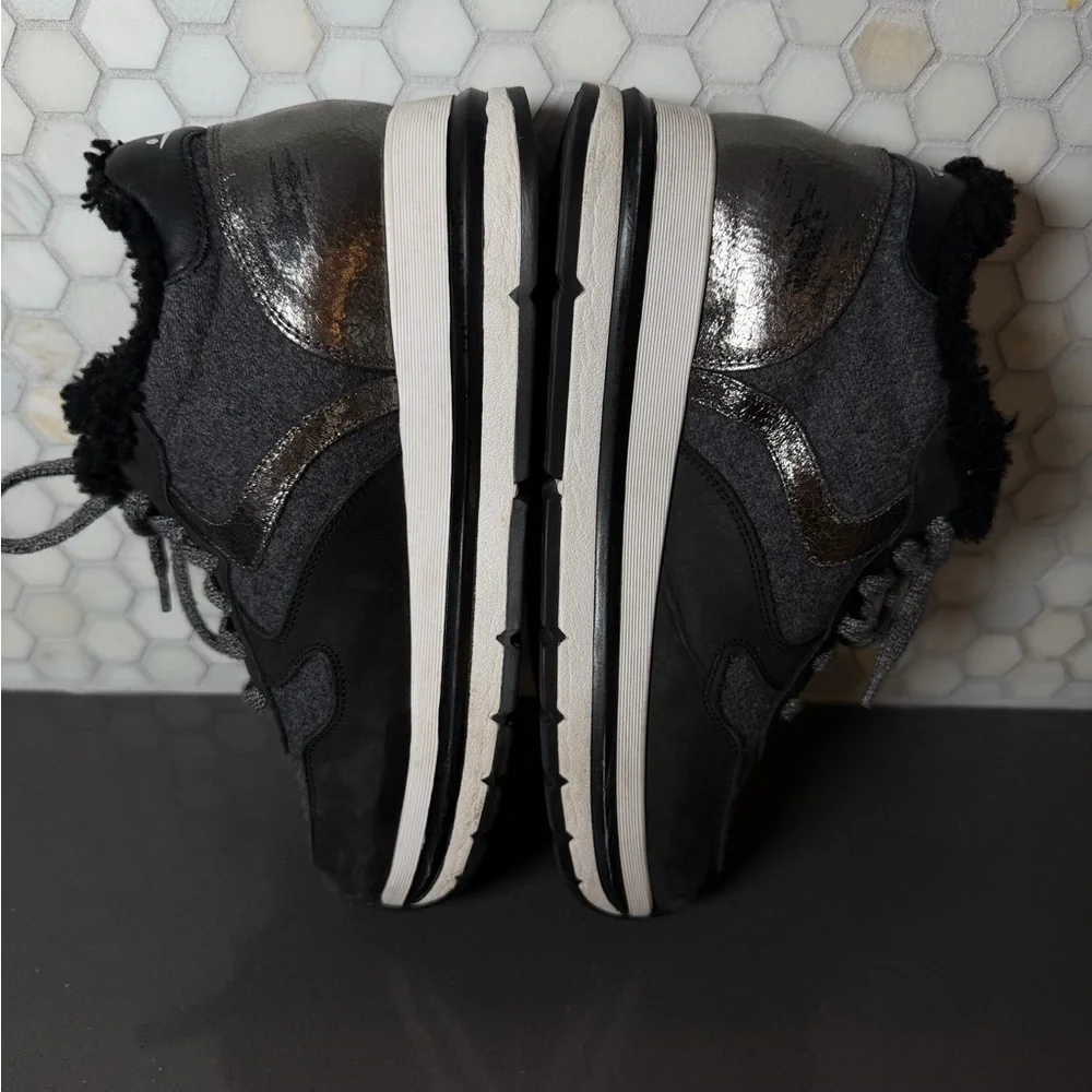 Voile Blanche Maran Fur Leather Shearling Platform Sneakers Black & Grey Sz 39